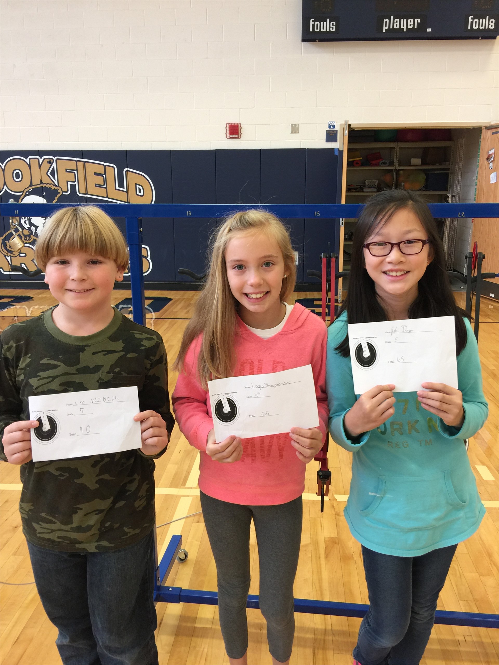 Fifth Grade Archery Champs: Left to right.. Leo Nezbeth, Logan Shingledecker, Jiali Dugan