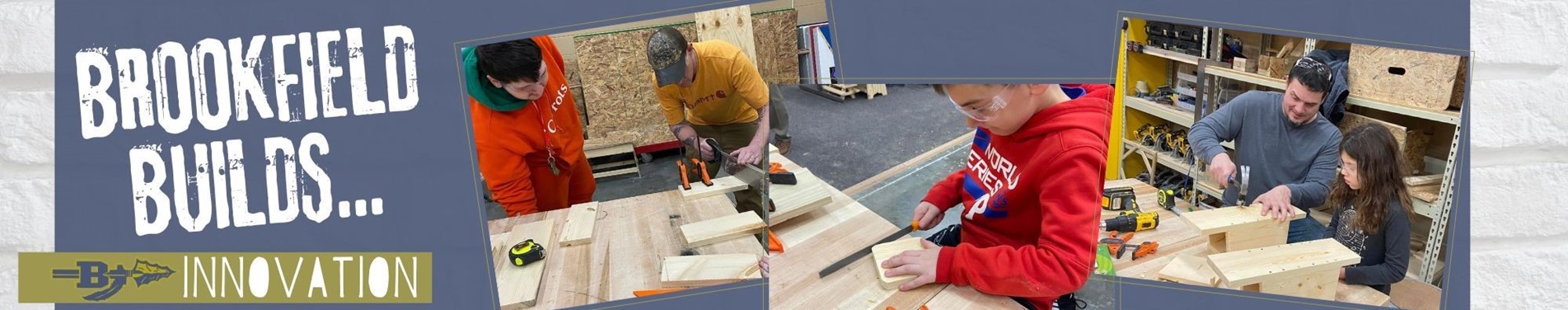 Students and their family members build bird houses in the BLSD woodshop