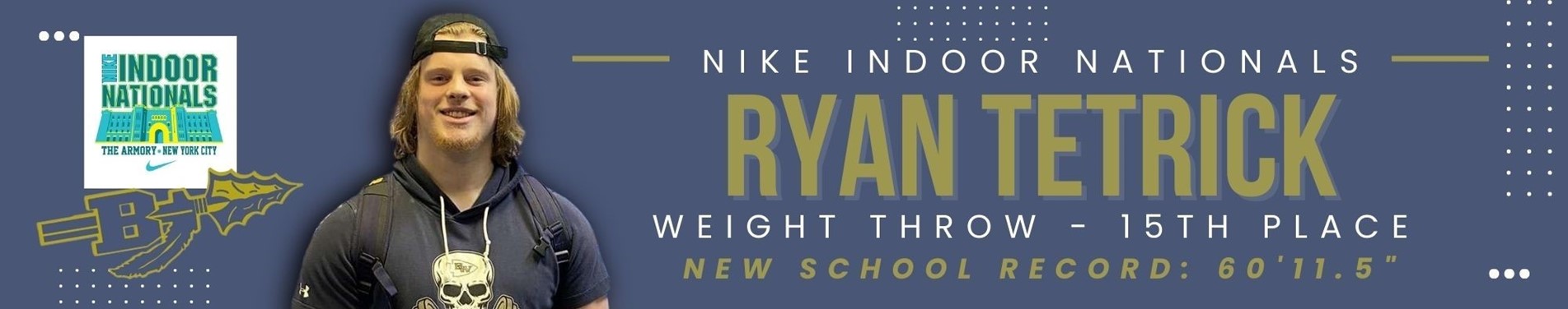BHS Senior Ryan Tetrick places 15th in the Nike Indoor track nationals for weight throw