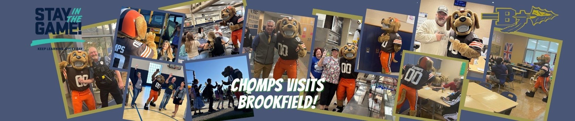 Cleveland Browns mascot, Chomps, visits school