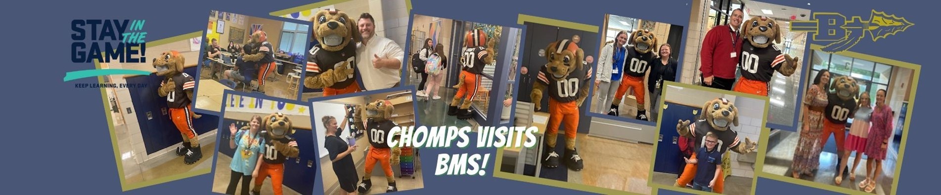 Cleveland Browns mascot, Chomps, visits school