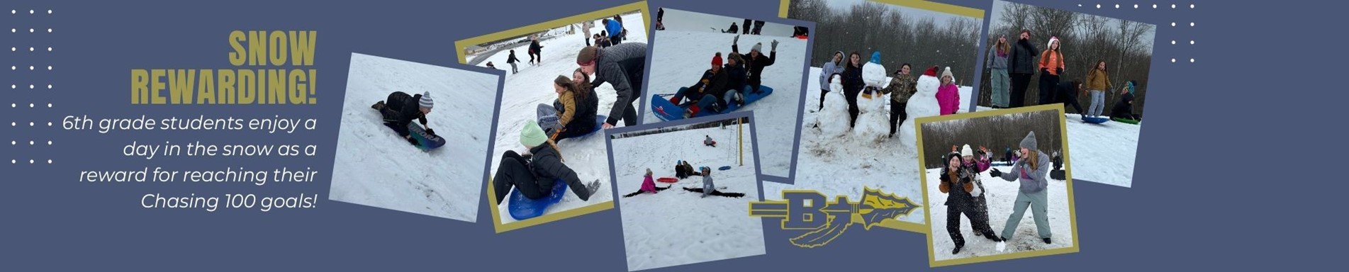 6th grade students enjoy a day in the snow for reaching their Chasing 100 goals!